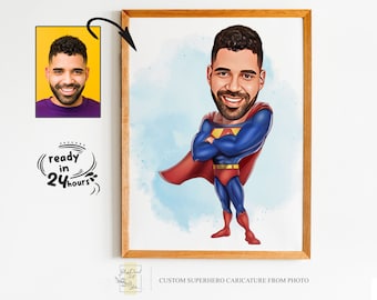 Custom Superhero Cartoon Portrait, Superhero Portrait, Gift for Dad, Custom Cartoon, Superhero Caricature, Caricature from Photo, Superhero