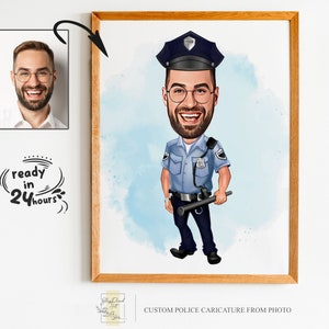 Retrato de dibujos animados de policía personalizado, retrato de policía, regalo de oficial de policía, caricatura de policía, caricatura de foto, caricatura de oficial de policía