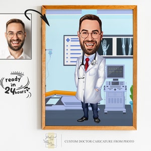 Retrato de dibujos animados de médico masculino personalizado, retrato de médico, caricatura de médico, regalo de médico masculino, regalos para médico, dibujo de dibujos animados de médico, médico