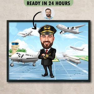 Benutzerdefinierte Pilot Cartoon Portrait, Pilot Porträt, Pilot Geschenk, Pilot Karikatur, Einzigartige Pilot Cartoon Zeichnung, Pilot Geschenkidee, lustige Pilot Zeichnung