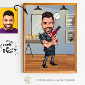 Custom Barber Cartoon Portrait, Barber Portrait, Gift for Barber, Barber Caricature, Barber Caricature from Photo, Funny Barber Cartoon