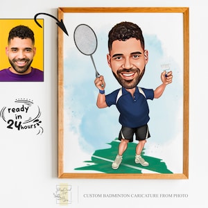 Custom Badminton Player Cartoon Portrait, Badminton Caricature, Gift for Badminton Player, Badminton Cartoon, Custom Caricature from Photo