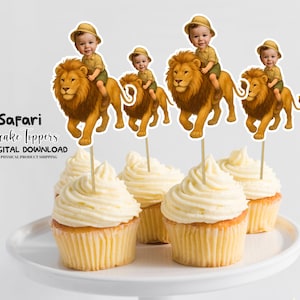 Safari Lion Personalized Face Cupcake Toppers, Custom Party Decor, Personalized Custom Cupcake Toppers Safari Lion, Custom Cake Decorations