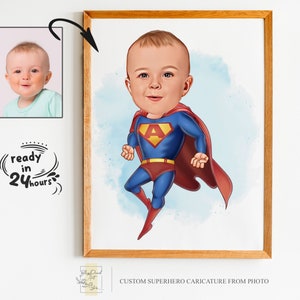 Benutzerdefinierte Superheld Cartoon Portrait, Superheld Portrait, Geschenk für Kinder, Benutzerdefinierte Cartoon, Superheld Karikatur, Super Kid Cartoon Karikatur