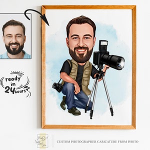 Retrato de dibujos animados de fotógrafo personalizado, retrato de fotógrafo, regalo de fotógrafo, caricatura de fotógrafo, caricatura de fotógrafo de foto