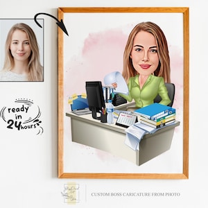 Benutzerdefinierte Boss Cartoon Portrait, Boss Portrait, Geschenke für Boss, Boss Karikatur, Boss Lady Cartoon, lustige Boss Lady Karikatur, Boss Art
