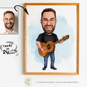 Retrato de dibujos animados de guitarrista personalizado, retrato de guitarrista, regalo para guitarrista, caricatura de guitarrista, dibujos animados personalizados, caricatura de foto