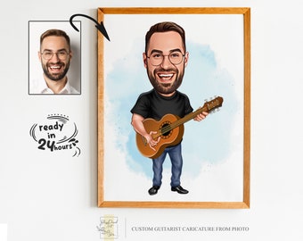 Benutzerdefinierte Gitarrist Cartoon Portrait, Gitarrist Portrait, Geschenk für Gitarist, Gitarrist Karikatur, benutzerdefinierte Cartoon, Karikatur vom Foto