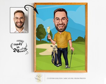 Benutzerdefiniertes Golfer-Karikaturporträt, Golferkarikatur, Geschenk für Golfer, Golfergeschenk, Golferkarikatur, benutzerdefinierte Karikatur, personalisiertes Golfergeschenk