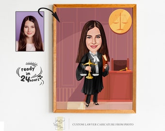 Retrato de dibujos animados de abogado personalizado, retrato de abogado, regalo de abogado, caricatura de abogado, caricatura personalizada, caricatura de abogado, caricatura de foto