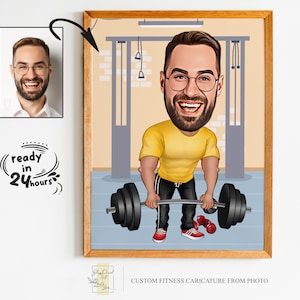 Personalized Fitness Cartoon Portrait, Fitness Caricature, Gift for Weight Lifter, Weight Lifter Caricature, Fitness Cartoon, Custom Cartoon