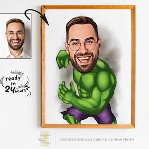 Benutzerdefinierte Superhelden-Karikatur-Porträt, Superhelden-Porträt, Geschenk für Papa, benutzerdefinierte Karikatur, Superhelden-Karikatur, Superhelden-Karikatur vom Foto
