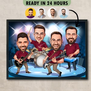 Custom Band Cartoon Portrait, Band Portrait, Geschenk für Band, Band Karikatur, Gruppenkarikatur, Karikatur vom Foto, Gruppenkarikatur, Cartoon