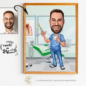 Benutzerdefinierte männliche Zahnarzt Cartoon Porträt, Zahnarzt Porträt, Geschenk für Zahnarzt, Zahnarzt Karikatur, Karikatur vom Foto, lustige Zahnarzt Zeichnung