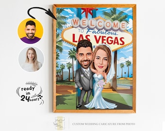Caricature de mariage pour couple à Las Vegas, dessin animé de mariage, cadeau pour couple, caricature de mariage à partir d'une photo, caricature de mariage à Las Vegas, Vegas