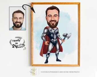 Custom Superhero Cartoon Portrait, Superhero Portrait, Gift for Dad, Custom Cartoon, Superhero Caricature, Caricature from Photo, Superhero