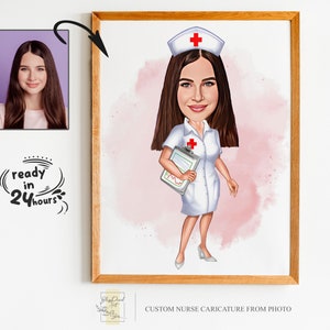 Retrato personalizado de dibujos animados de enfermera, retrato de enfermera, regalo para enfermera, dibujos animados personalizados, caricatura de enfermera de foto, caricatura médica, arte de enfermera