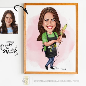 Custom Hairdresser Cartoon Portrait, Hairdresser Portrait, Hairdresser Gift, Hairdresser Caricature, Caricature from Photo, Hairdresser Art