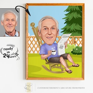 Retrato personalizado de dibujos animados de jubilación, caricatura de jubilación, regalo de jubilación, dibujos animados de jubilación, regalo de jubilación, dibujos animados de jubilación feliz