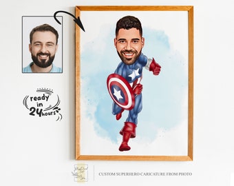 Custom Superhero Cartoon Portrait, Superhero Portrait, Gift for Dad, Custom Cartoon, Superhero Caricature, Caricature from Photo, Superhero