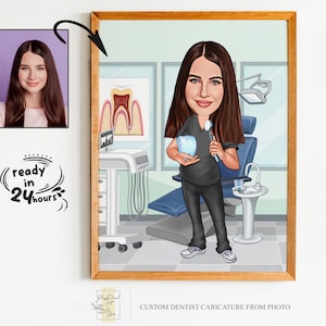 Custom Woman Dentist Cartoon Portrait, Dentist Portrait, Gift for Dentist, Dentist Gift, Dentist Cartoon, Dentist Caricature, Female Dentist