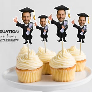 Graduate Personalized Face Cupcake Toppers, Personalized Party Decor, Personalized Custom Cupcake Toppers Graduate, Custom Cake Decorations