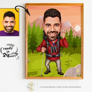 Benutzerdefinierte Wandern Cartoon Porträt, Wandern Porträt, Geschenk für Wandern, Wandern Cartoon, Wandern Karikatur, lustige Wanderer Cartoon, personalisierte Wanderer