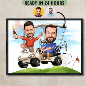 Retrato de dibujos animados de amigo de golfista personalizado, caricatura de golfista, regalo para golfista, regalo de golfista, dibujos animados de golfista, dibujos animados personalizados, dibujo de caricatura