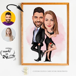 Retrato de dibujos animados de pareja personalizado, retrato de pareja, regalo de pareja, caricatura de pareja, retrato de familia, caricatura personalizada, regalo de aniversario