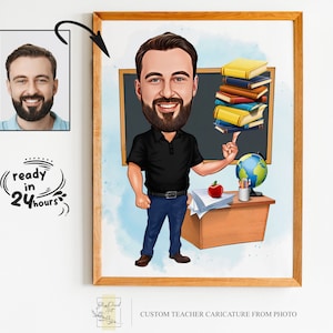 Benutzerdefinierte männliche Lehrer Cartoon, Lehrer Karikatur vom Foto, Geschenk für Lehrer, Lehrer Porträt, Lehrer Cartoon, lustige Lehrer Karikatur