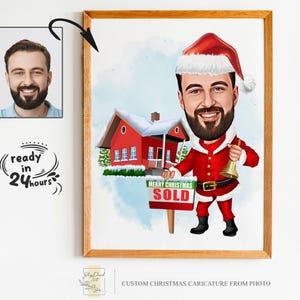 Portrait de dessin animé de Noël personnalisé, portrait de Noël, cadeau de Noël, caricature de Noël, caricature de Noël, caricature à partir d'une photo, père Noël