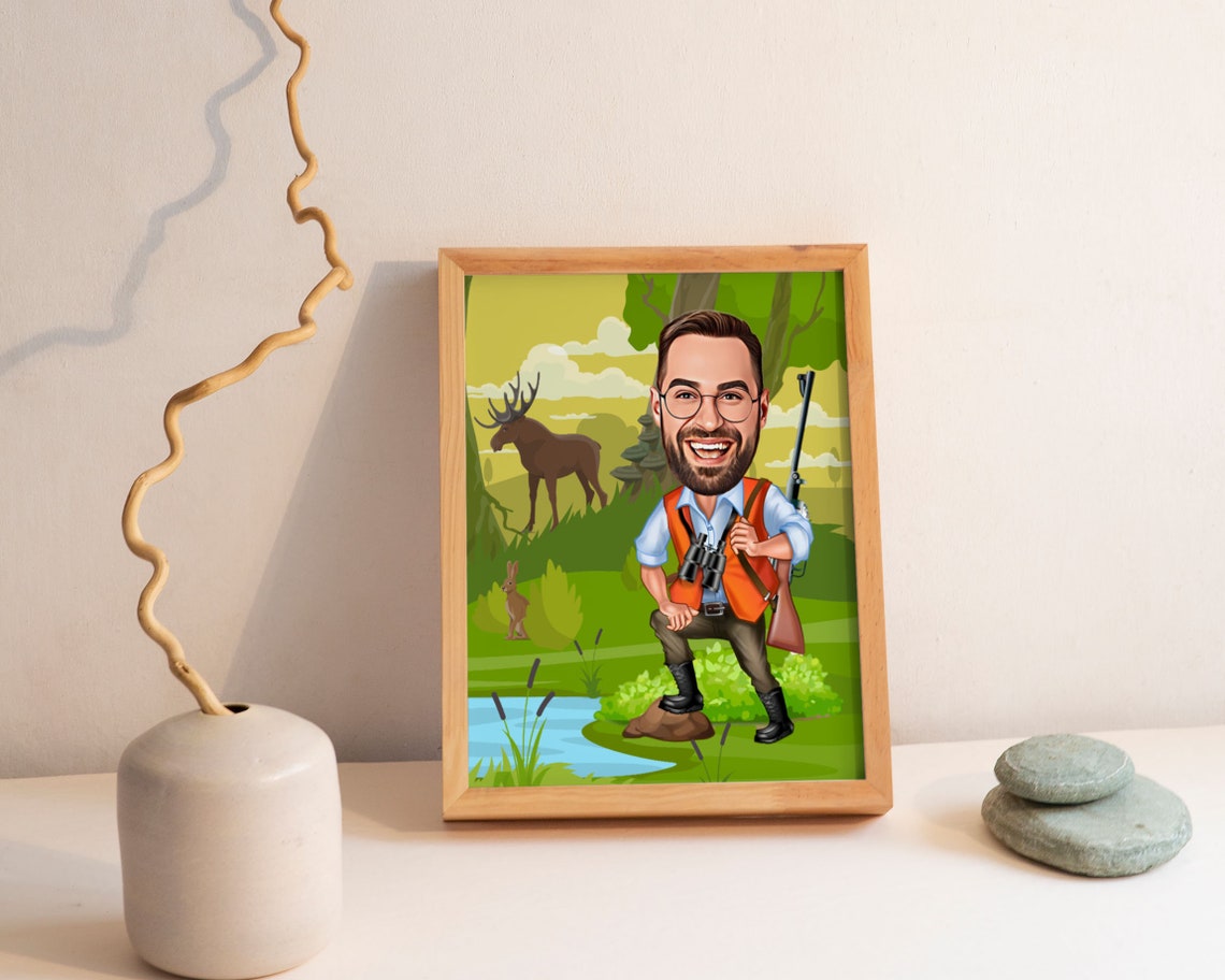 Custom Hunter Cartoon Portrait, Hunter Portrait, Gift for Hunter ...