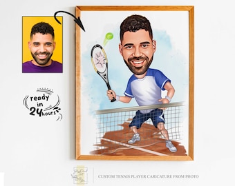 Benutzerdefinierte männliche Tennisspieler Cartoon Porträt, Tennis Karikatur, Geschenk für Tennisspieler, Tennis Cartoon, benutzerdefinierte Karikatur vom Foto, Tennis