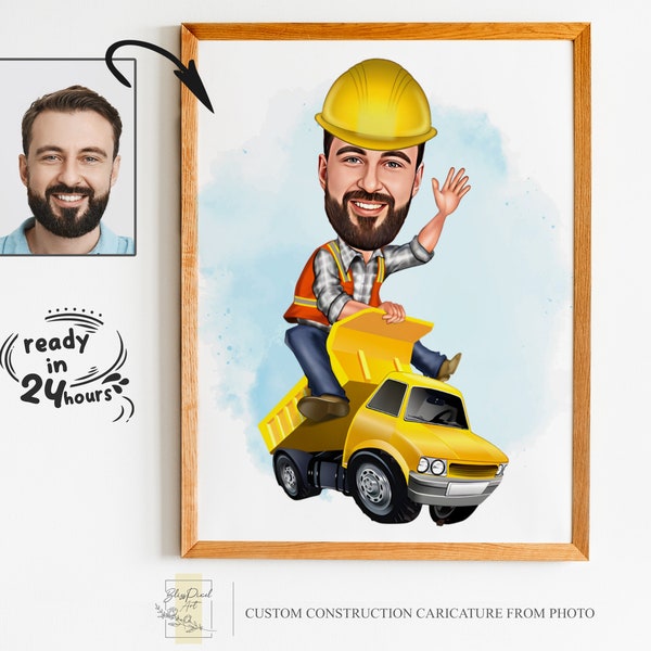 Ritratto di cartone animato di costruzione personalizzato, caricatura di costruzione, regalo di costruzione, cartone animato di costruzione, caricatura di costruzione da foto