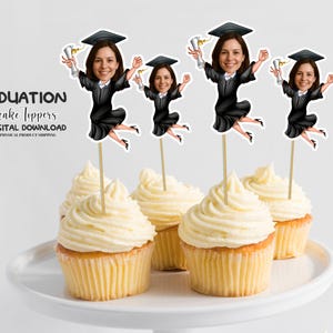 Graduate Personalized Face Cupcake Toppers, Personalized Party Decor, Personalized Custom Cupcake Toppers Graduate, Custom Cake Decorations