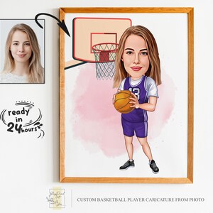 Custom Basketball Player Cartoon Portrait, Basketball Caricature, Gift for Basketball Player, Basketball Portrait, Caricature from Photo