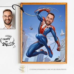 Benutzerdefinierte Superhelden-Karikatur-Porträt, Superhelden-Porträt, Geschenk für Papa, benutzerdefinierte Karikatur, Superhelden-Karikatur, Superhelden-Karikatur vom Foto