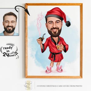 Portrait de dessin animé de Noël personnalisé, portrait de Noël, cadeau de Noël, caricature de Noël, caricature de Noël, caricature à partir d'une photo, père Noël
