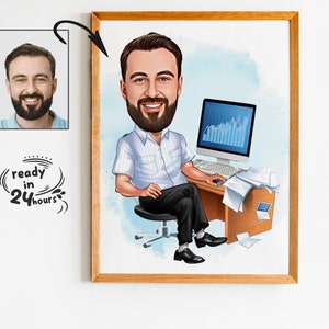 Benutzerdefinierte männliche Mitarbeiter Cartoon Porträt, Mitarbeiter Karikatur, Geschenk für Mitarbeiter, Mitarbeiter Cartoon, Mitarbeiter Geschenk, Karikatur vom Foto