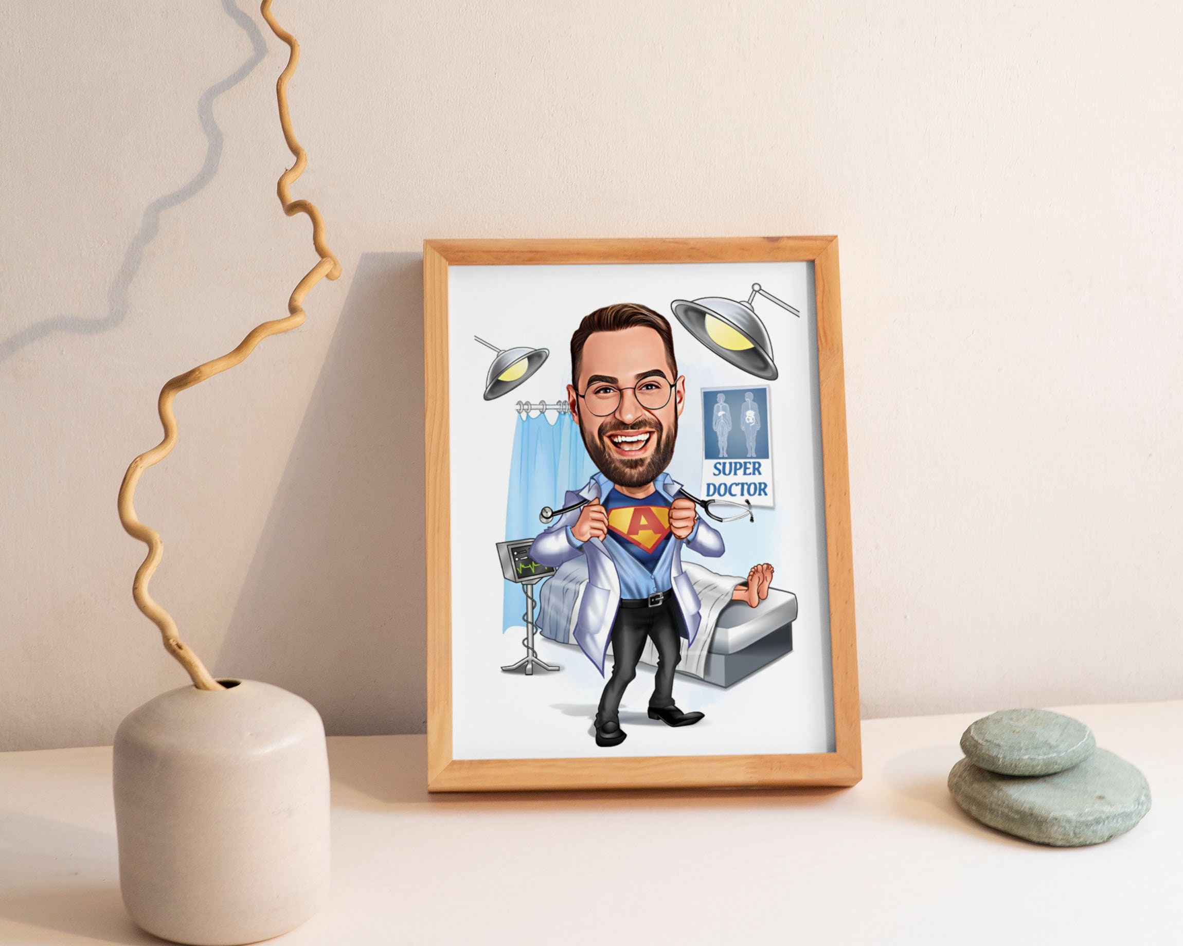 Custom Male Doctor Cartoon Portrait, Doctor Portrait, Doctor Caricature ...