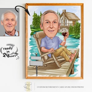 Retrato personalizado de dibujos animados de jubilación, caricatura de jubilación, regalo de jubilación, dibujos animados de jubilación, regalo de jubilación, dibujos animados de jubilación feliz