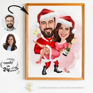 Benutzerdefinierte Weihnachtspaar Cartoon Porträt, Weihnachtsporträt, Weihnachtsgeschenk, Weihnachtskarikatur, Weihnachtskarikatur, Karikatur vom Foto