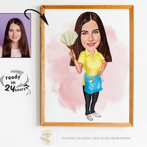 Custom Cleaner Cartoon Portrait, Cleaner Portrait, Gift for Cleaner, Cleaner Caricature, Caricature from Photo, Cleaning Service Caricature