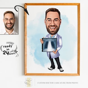 Aangepaste mannelijke arts cartoon portret, dokter portret, dokter karikatuur, mannen dokter cadeau, cadeaus voor dokter, dokter cartoon tekening, dokter