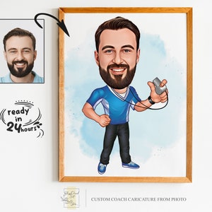 Custom Coach Cartoon Portrait, Coach Portrait, Coach Gift, Coach Cartoon, Coach Caricature, Caricature from Photo, Football Coach Cartoon