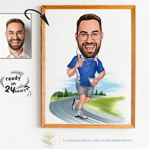 Niestandardowy portret biegacza z kreskówek, portret biegacza, prezent dla biegacza, karykatura biegacza, niestandardowa karykatura, karykatura ze zdjęcia, karykatura sportowa