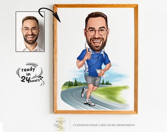 Custom Runner Cartoon Portrait, Runner Portrait, Runner Gift, Runner Caricature, Custom Caricature, Caricature from Photo, Sports Caricature