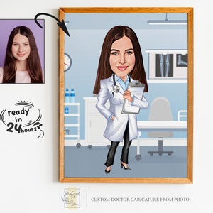 Custom Woman Doctor Cartoon Portrait, Doctor Portrait, Doctor Caricature, Gifts for Doctor, Women Doctor Gift, Doctor Cartoon Drawing