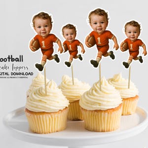 Football Personalized Face Cupcake Toppers, Personalized Party Decor, Personalized Custom Cupcake Toppers Football, Custom Cake Decorations