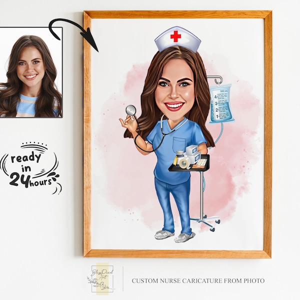 Custom Nurse Cartoon Portrait, Nurse Portrait, Gift for Nurse, Custom Cartoon, Nurse Caricature from Photo, Medical Caricature, Nurse Art